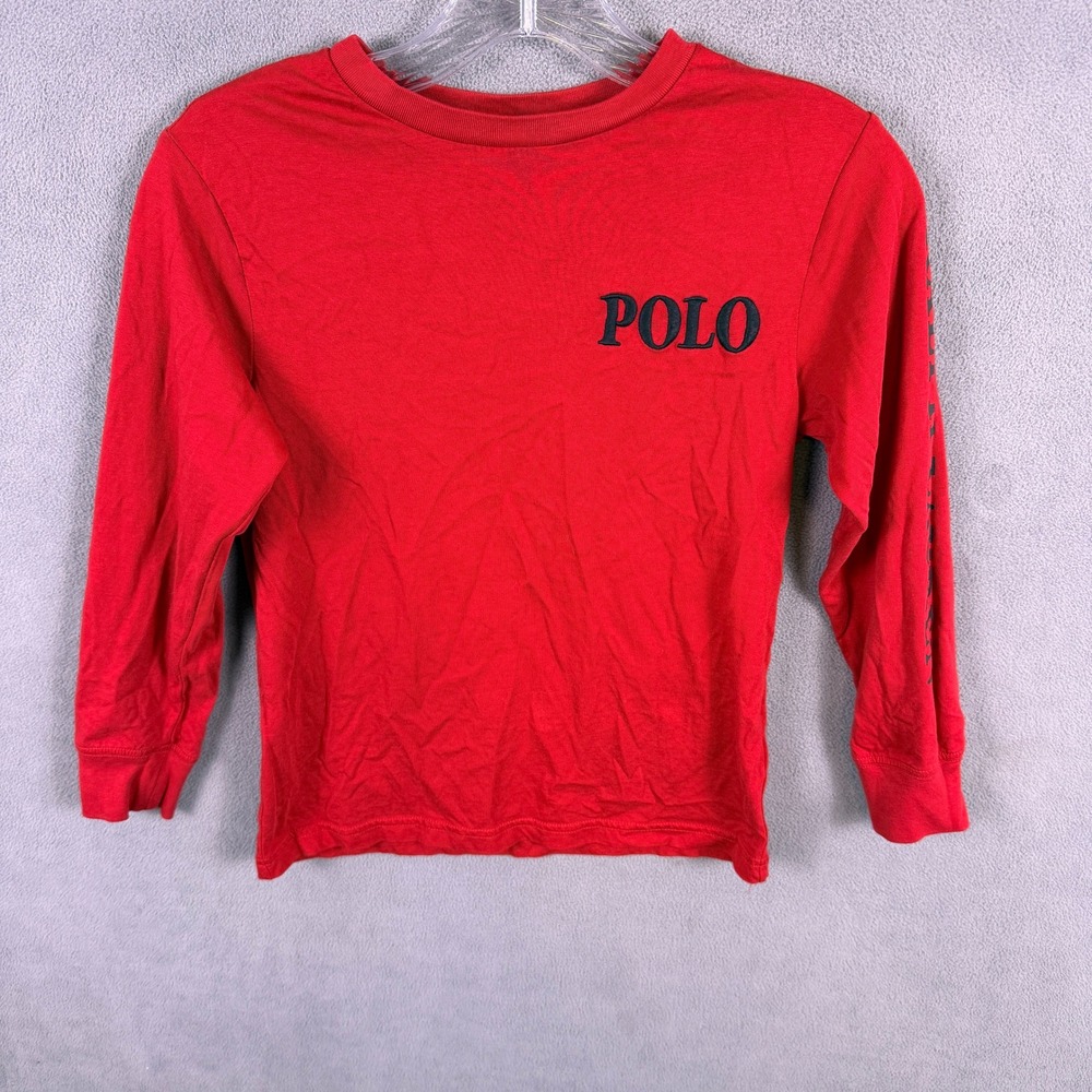 Polo Ralph Lauren Long Sleeve T-Shirt Kids Small 8 Red Plaid Big Pony Graphic